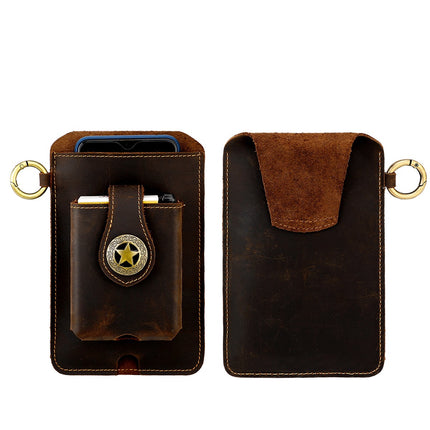 Vintage Leather Belt Wallet – Multi-Functional Waist Pouch with Phone Holder, Card Organizer & Key Clip for Men