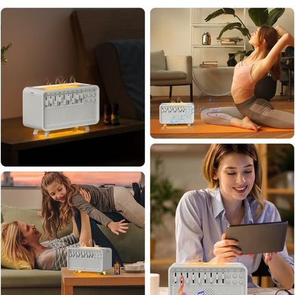 Smart Aroma Diffuser & White Noise Machine – Essential Oil Humidifier with Nature Sounds, Sleep Aid, Ambient Flame Light & Music Speaker