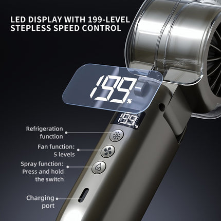 Portable USB-C Mist Cooling Fan, Rechargeable Handheld Mini Fan with Water Spray, LED Display, Foldable Travel Fan for Summer, Outdoor & Desk Use