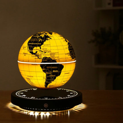 Magnetic Levitating Globe with Illuminated Gold World Map & Clock Base