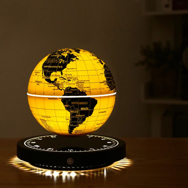 Magnetic Levitating Globe with Illuminated Gold World Map & Clock Base