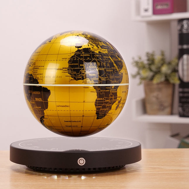Magnetic Levitating Globe with Illuminated Gold World Map & Clock Base