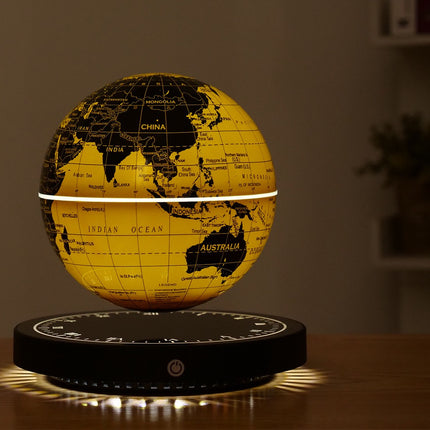 Magnetic Levitating Globe with Illuminated Gold World Map & Clock Base