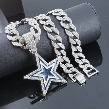 Dallas Football Star Iced-Out Pendant Necklace – Luxury CZ Cuban Link Chain, Cowboy Fan Statement Jewelry
