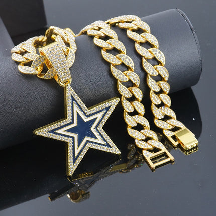 Dallas Football Star Iced-Out Pendant Necklace – Luxury CZ Cuban Link Chain, Cowboy Fan Statement Jewelry