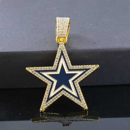 Dallas Football Star Iced-Out Pendant Necklace – Luxury CZ Cuban Link Chain, Cowboy Fan Statement Jewelry
