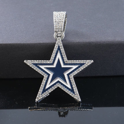 Dallas Football Star Iced-Out Pendant Necklace – Luxury CZ Cuban Link Chain, Cowboy Fan Statement Jewelry