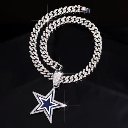 Dallas Football Star Iced-Out Pendant Necklace – Luxury CZ Cuban Link Chain, Cowboy Fan Statement Jewelry