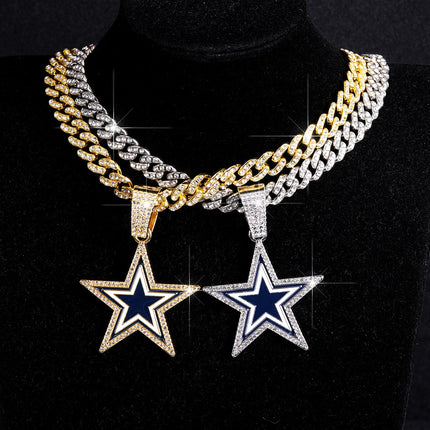 Dallas Football Star Iced-Out Pendant Necklace – Luxury CZ Cuban Link Chain, Cowboy Fan Statement Jewelry