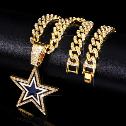 Dallas Football Star Iced-Out Pendant Necklace – Luxury CZ Cuban Link Chain, Cowboy Fan Statement Jewelry