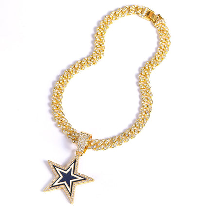 Dallas Football Star Iced-Out Pendant Necklace – Luxury CZ Cuban Link Chain, Cowboy Fan Statement Jewelry