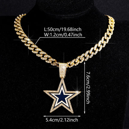 Dallas Football Star Iced-Out Pendant Necklace – Luxury CZ Cuban Link Chain, Cowboy Fan Statement Jewelry