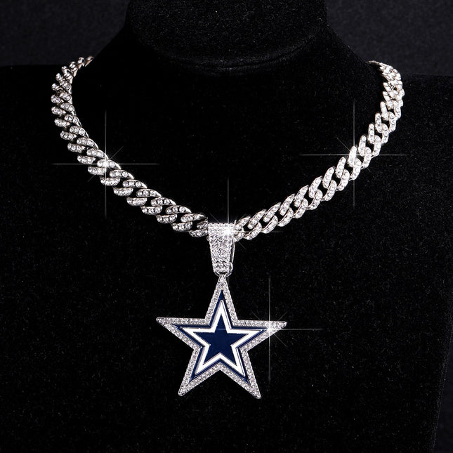 Dallas Football Star Iced-Out Pendant Necklace – Luxury CZ Cuban Link Chain, Cowboy Fan Statement Jewelry