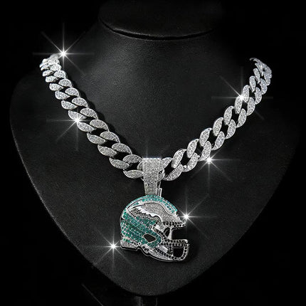 Philadelphia Eagles Helmet Iced-Out Pendant Necklace – Hip Hop CZ Football Chain, Luxury Eagles Fan Jewelry