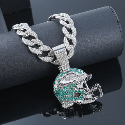 Philadelphia Eagles Helmet Iced-Out Pendant Necklace – Hip Hop CZ Football Chain, Luxury Eagles Fan Jewelry
