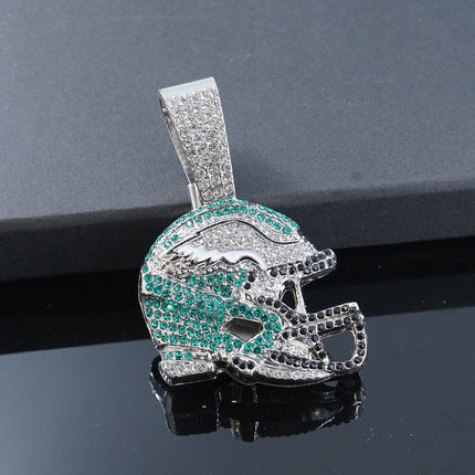 Philadelphia Eagles Helmet Iced-Out Pendant Necklace – Hip Hop CZ Football Chain, Luxury Eagles Fan Jewelry