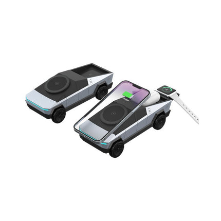 Cybertruck Wireless Charging Station – 3-in-1 MagSafe Charger for iPhone & AirPods, Futuristic Truck Desk Organizer