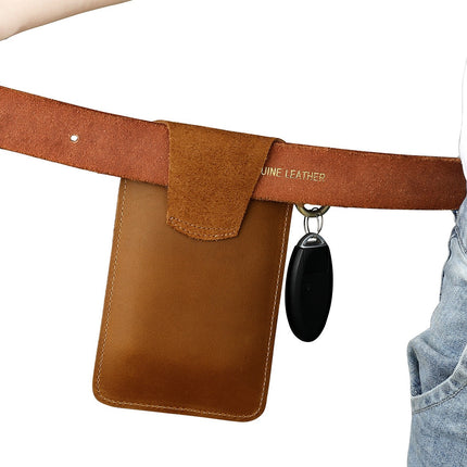 Vintage Leather Belt Wallet – Multi-Functional Waist Pouch with Phone Holder, Card Organizer & Key Clip for Men