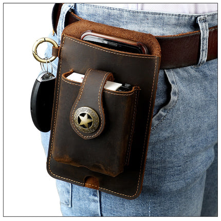 Vintage Leather Belt Wallet – Multi-Functional Waist Pouch with Phone Holder, Card Organizer & Key Clip for Men