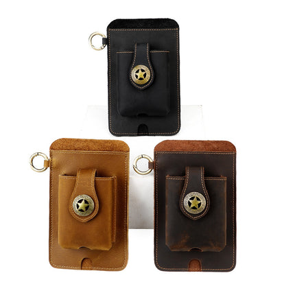 Vintage Leather Belt Wallet – Multi-Functional Waist Pouch with Phone Holder, Card Organizer & Key Clip for Men