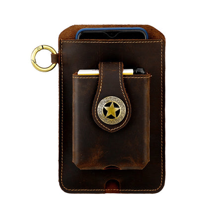 Vintage Leather Belt Wallet – Multi-Functional Waist Pouch with Phone Holder, Card Organizer & Key Clip for Men