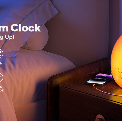 Smart Sunrise Alarm Clock & Wireless Charging Lamp – RGB LED Wake-Up Light, Digital Clock, Bedside Night Light & Phone Charger