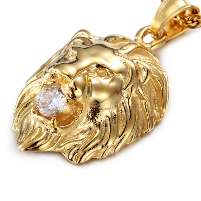 Majestic Lion Head Necklace with Diamond Accent – Gold King of the Jungle Pendant | Strength & Leadership Jewelry for Men