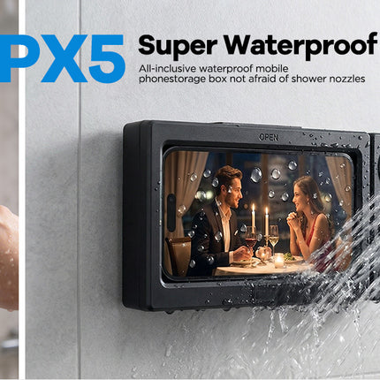Waterproof Wall-Mount Phone Holder with Built-In Speaker – Touchscreen Shower Phone Case for Bathroom, Kitchen & Hands-Free Streaming
