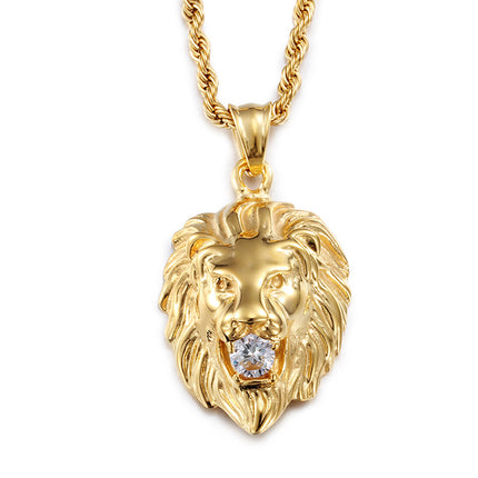 Majestic Lion Head Necklace with Diamond Accent – Gold King of the Jungle Pendant | Strength & Leadership Jewelry for Men