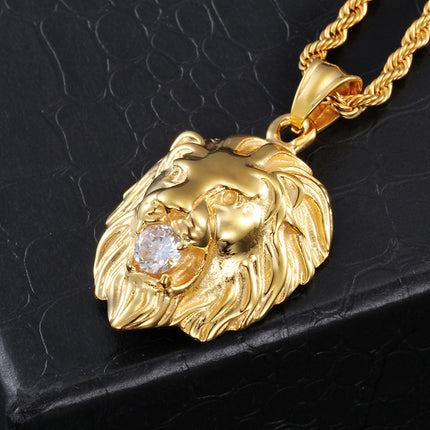 Majestic Lion Head Necklace with Diamond Accent – Gold King of the Jungle Pendant | Strength & Leadership Jewelry for Men
