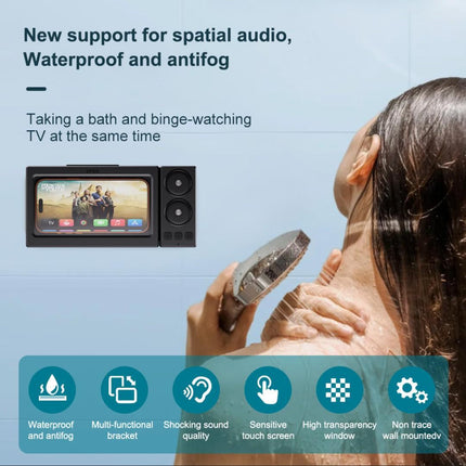 Waterproof Wall-Mount Phone Holder with Built-In Speaker – Touchscreen Shower Phone Case for Bathroom, Kitchen & Hands-Free Streaming