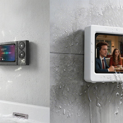Waterproof Wall-Mount Phone Holder with Built-In Speaker – Touchscreen Shower Phone Case for Bathroom, Kitchen & Hands-Free Streaming