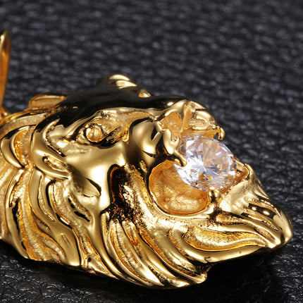 Majestic Lion Head Necklace with Diamond Accent – Gold King of the Jungle Pendant | Strength & Leadership Jewelry for Men