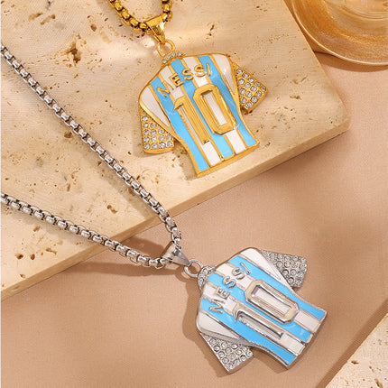 GOAT Legends Iced-Out Soccer Jersey Necklace – Messi & Ronaldo Crystal Pendant Chain for Football Fans | Hip Hop Sports Jewelry
