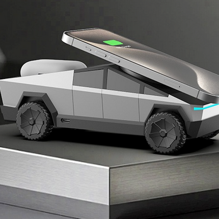 Cybertruck Wireless Charging Station – 3-in-1 MagSafe Charger for iPhone & AirPods, Futuristic Truck Desk Organizer