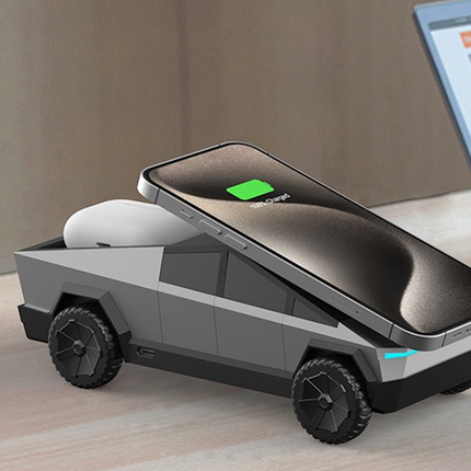 Cybertruck Wireless Charging Station – 3-in-1 MagSafe Charger for iPhone & AirPods, Futuristic Truck Desk Organizer