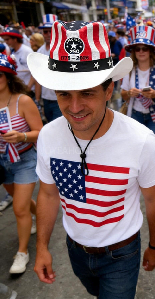 USA 250th Anniversary Cowboy Hat, Patriotic American Flag Western Style