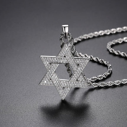 Crystal Star of David Necklace, Gold Magen David Pendant, Jewish Faith Jewelry