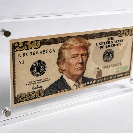 Trump $250 Bill Collectible – Novelty Presidential Money in Acrylic Display Case