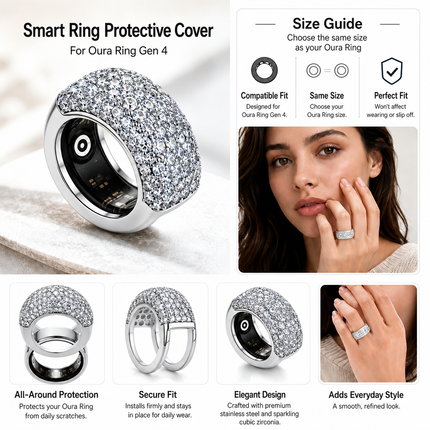 Rhinestone Oura Ring Cover, Sparkling CZ Protector Case (Gold/Silver)