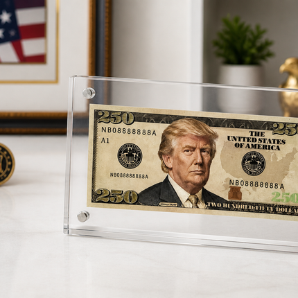 Trump $250 Bill Collectible – Novelty Presidential Money in Acrylic Display Case