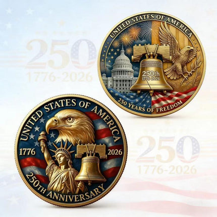USA 250th Anniversary Commemorative Coin, 1776–2026 American Independence Collectible, Patriotic Liberty Coin Gift