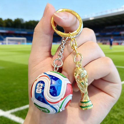 Mini Soccer Ball Keychain with Trophy Charm, World Cup Fan Gift, Sports Backpack Accessory