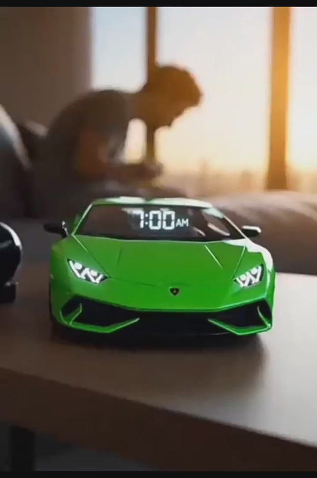 Super Sports Car Alarm Clock – Realistic Supercar Design with Real Engine & Exhaust Sound, LED Digital Clock, Cool Gift for Car Enthusiasts